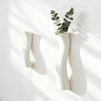 Set of 2 Wall Ceramic Vase, White Matte Hanging Wall Vase, Modern Minimalist Ceramic Vases for Dried or Fresh Flowers, Easy Mount Decor for Living Room & Entryway