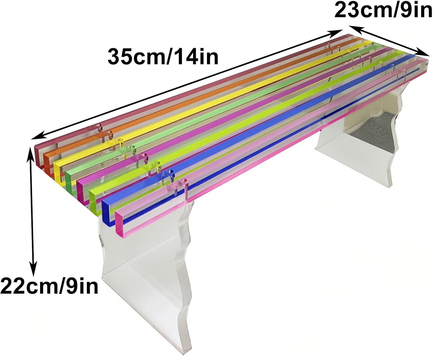 Acrylic Rainbow Color Storage Bench, Patio Bench, Suitable for Terraces, Balconies, Foyer, and Front Porches, Capable of Carrying 440 Lbs(35x23x22cm/14x9x9in)