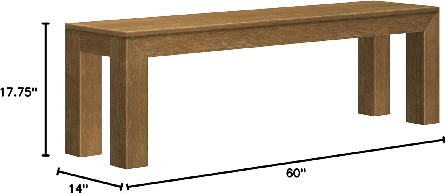 Plank+Beam 60 Inch Dining Bench for Dining Room, Bench for 72 Inch Table Kitchen Dining Seat, Wooden Outdoor Bench, Solid Wood Entryway Bench, Pecan Wirebrush
