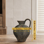 Ceramic Rustic Farmhouse Vase with Handle, 8.8 Inch Brown Vintage Vase, Rustic Ceramic Pottery for Home Decor, Farmhouse Decor Centerpiece for Kitchen, Living Room, Entryway