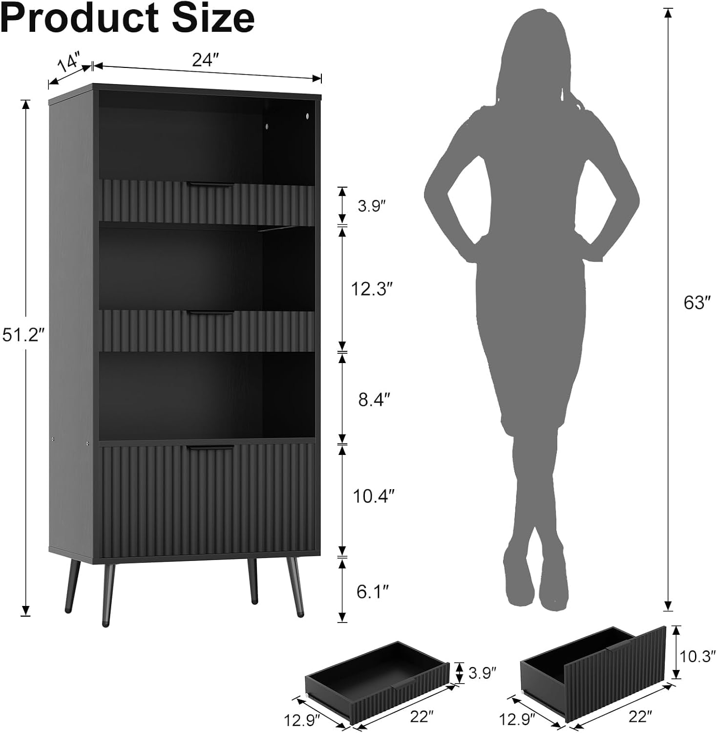 51.2" H Home Coffee Bar Cabinet with 3 Drawers & Open Shelves, Freestanding Liquor Cabinet Storage, Modern Buffet Sideboard, Wine Rack Cabinet, Coffee Station for Kitchen Dining Living Room