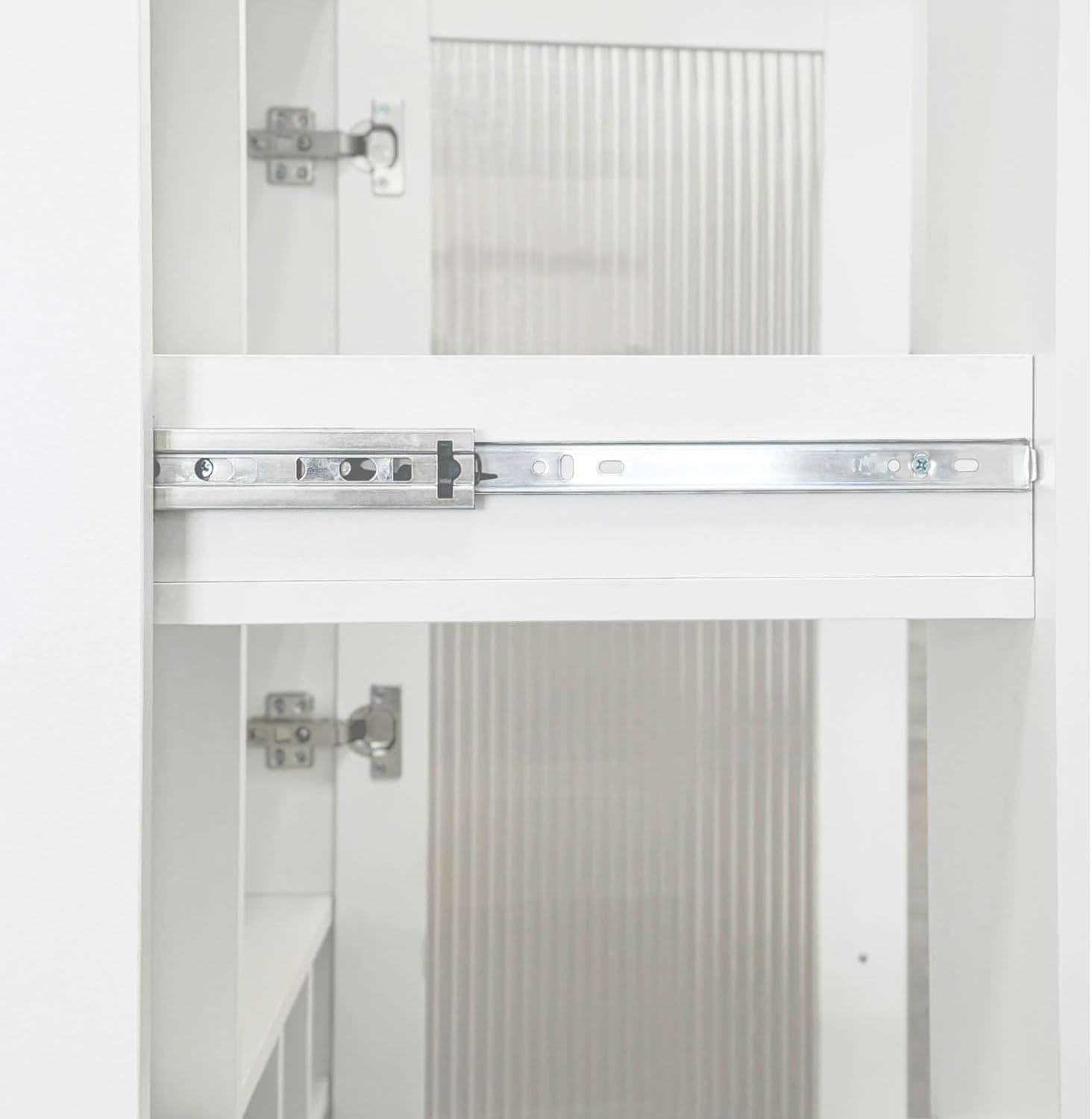 Kitchen Pantry Cabinet with Pull-Out Shelves, Farmhouse Storage Cabinet with Glass Doors, Freestanding Pantry Organizer and Bar Cabinet for Kitchen, Dining Room & Living Room, White