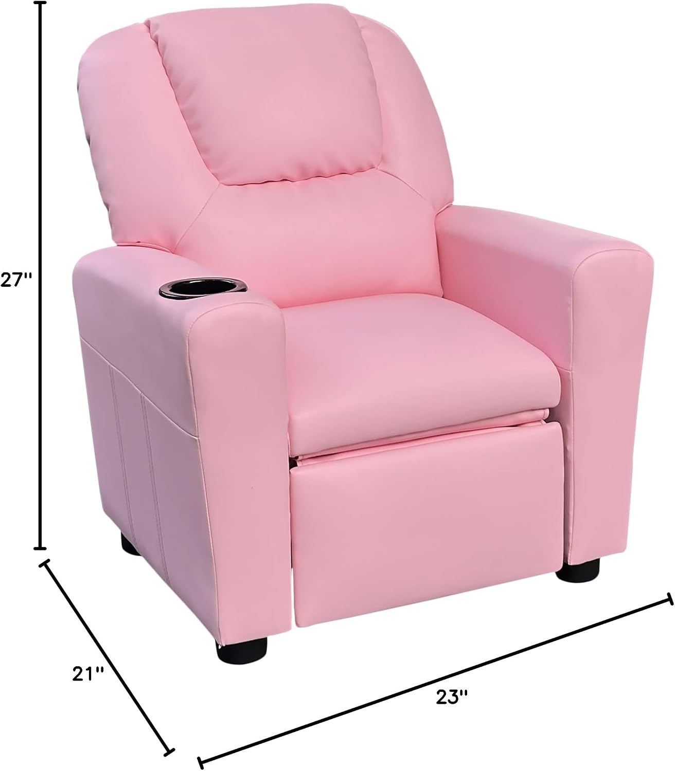 23" Pink PU Leather Recliner Chair with Cupholder