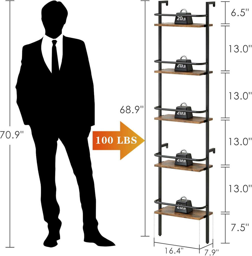 5-Tier Wine Rack Wall Mounted, Wine Racks Freestanding Floor with Fences, 50 Bottles Wine Bottle Holder Liquor Cabinet Bar Shelves for Home, Kitchen, Dining Room (Brown)