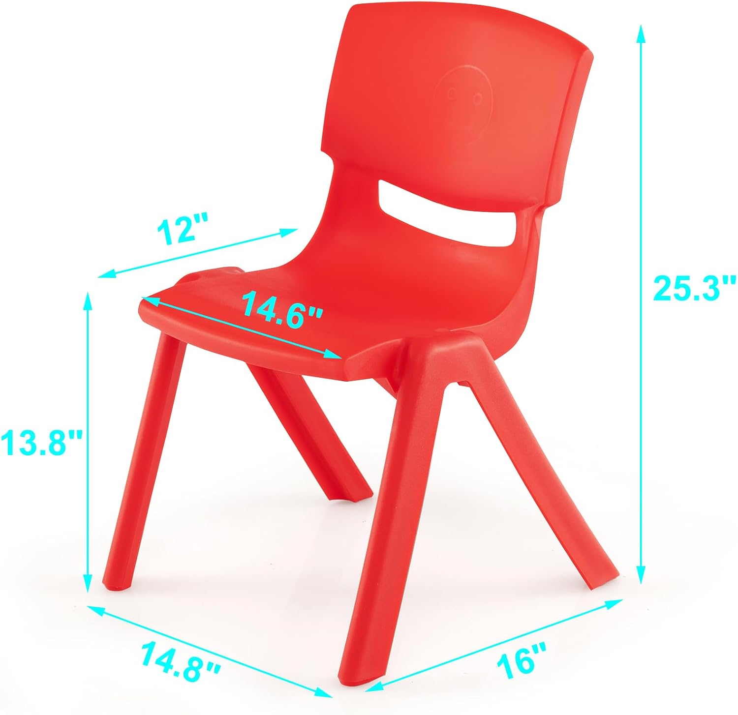 12 Pack Premium 13.8" H Plastic Stackable School Chairs - Classroom & Kids Desk Chair, Toddler & Child Lawn Seating - Flexible, Durable & Easy Storage - Red
