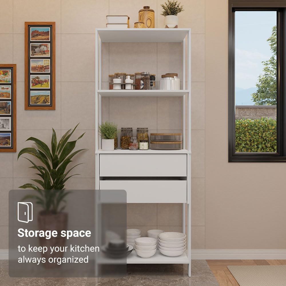 Madesa Kitchen Pantry Storage Rack 27" L with 2 Drawers and Open Shelves Multiuse Cabinet for Kitchen Organization - White