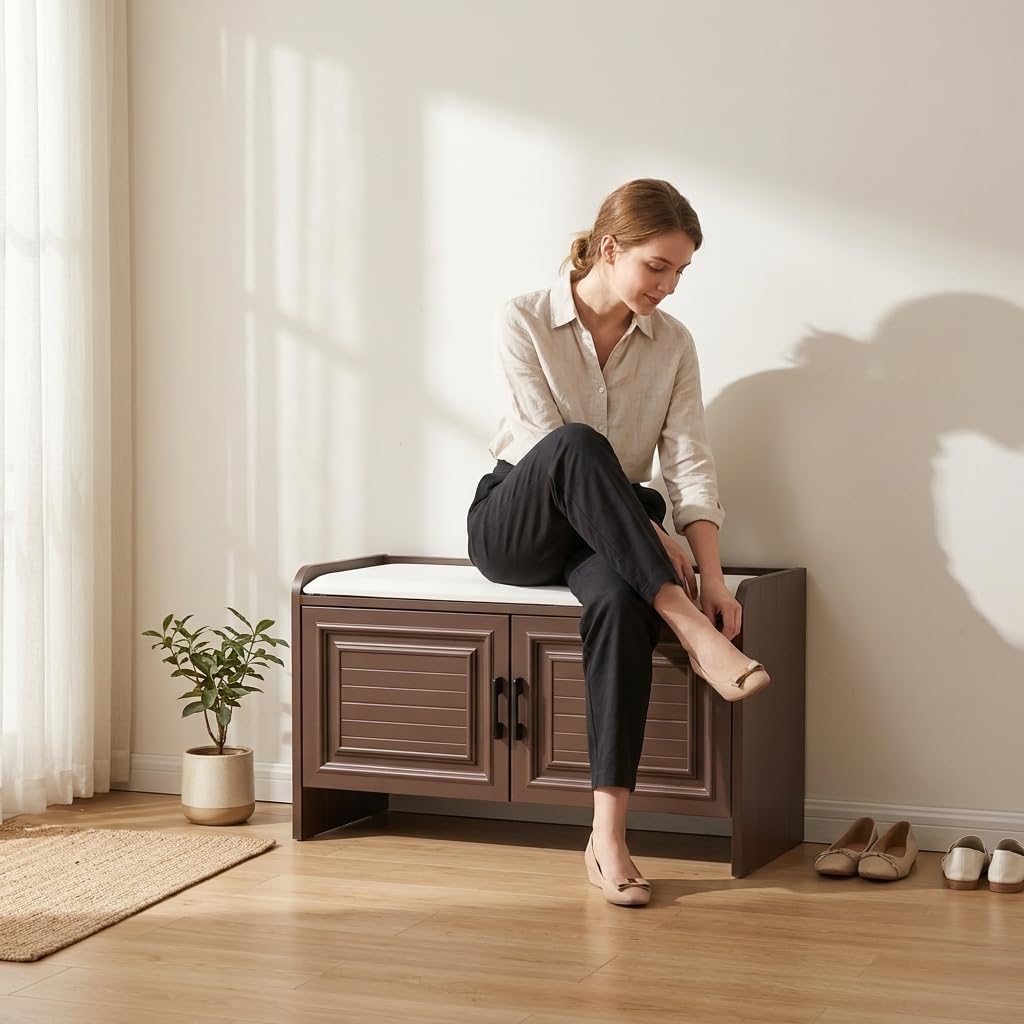 Water Outdoor Shoe Bench with Storage for Entryway, No Assembly Required, 300kg Capacity Bench Cushion, L110cm W36cm H50cm