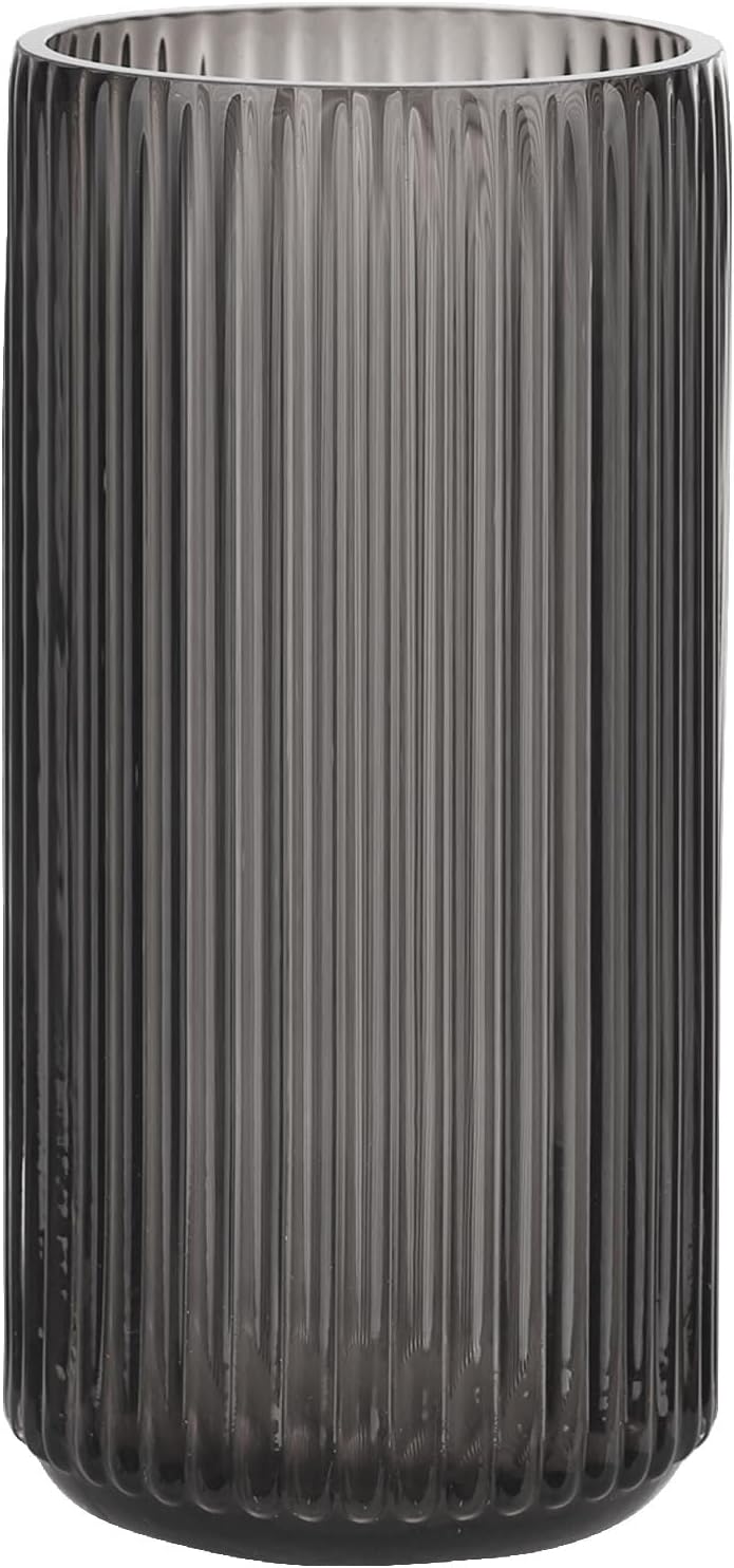 WHJY Cylindrical Gray Glass Vase, Vintage Flower Vase, Hand Blown Glass Vase, Decor for Dining Table Centerpiece Décor – 10 inches