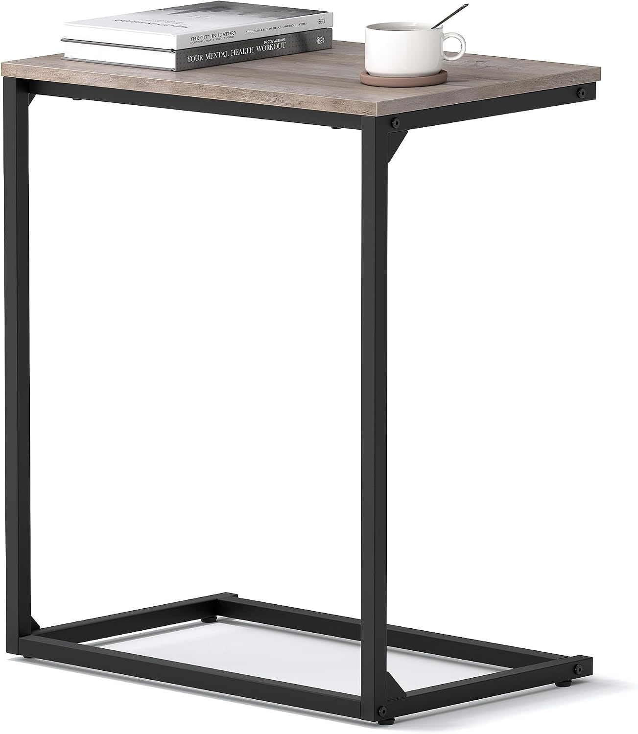 VASAGLE C Shape End Table, Small Coffee Table For Couch Or Sofa, Industrial Side Table In Living Room, Bedroom, 13.8 x 21.7 x 26 Inches, Greige and Classic Black ULNT052B02 | TV Tray, Small Coffee Table in Living Room, Bedroom, 13.8 x 21.7 x 26 Inches