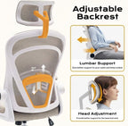Ergonomic Office Chair for Long Hours & Back Pain Relief, Home Office Desk Chair Comfy with Flip-Up Armrests &Comfortable Lumbar Support Gaming Chairs for Bedroom,Study,Student,Wide Seat.White
