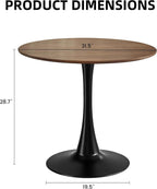 Round Dining Table 31.5" Circle Tulip Table with Thick Tabletop & Metal Pedestal, Mid-Century Modern Bistro Table for Kitchen, Living Room or Cafe, Faux Walnut