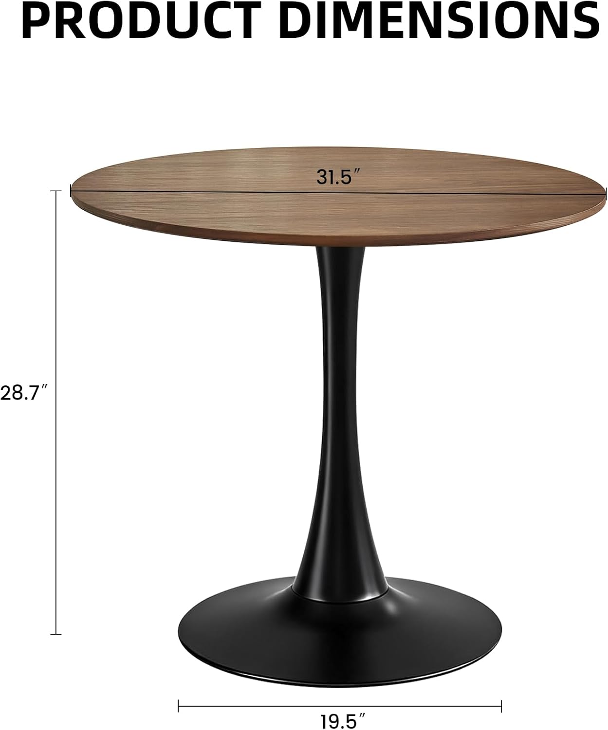 Round Dining Table 31.5" Circle Tulip Table with Thick Tabletop & Metal Pedestal, Mid-Century Modern Bistro Table for Kitchen, Living Room or Cafe, Faux Walnut
