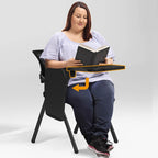 Ergonomic Folding Conference Chair with Right Handed Tablet Arm Breathable Mesh and Padded Fabric Seat Ideal(Orange)