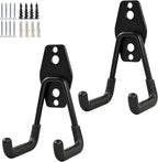 GeeWatom 2 Pack Garage Storage Utility Hooks，Garage Garden Tool Organizer，Steel Wall Mount Hooks, Garden Small U Hooks (Matte Black)