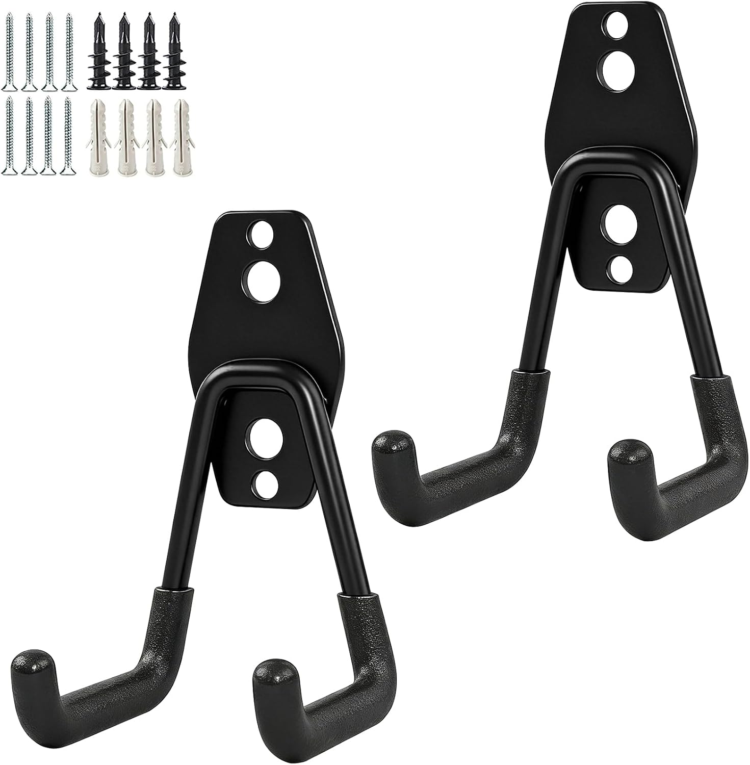 GeeWatom 2 Pack Garage Storage Utility Hooks，Garage Garden Tool Organizer，Steel Wall Mount Hooks, Garden Small U Hooks (Matte Black)
