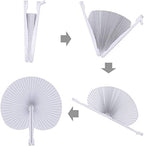 60 Pcs White Paper Fans,Foldable Handheld Fans for Women,Round Wedding Decorative Folding Hand Fan for Bridal Guest Church Party Favors Dancing Birthday DIY