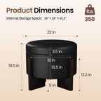 Faux Leather Round Ottoman, 22 Inch Storage Ottoman,PU Leather Ottoman,Multi-Functional Footrest for Living Room & Bedroom,Apartments (Black, Round)