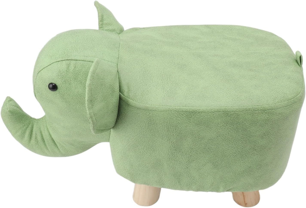 Focket Animal Footstool, Cute Elephant Shaped Ottoman Soft Padded Cushion Non Slip Feet Upholstered Kids Footstool with Premium Pine Wood Frame for Bedroom Living Room Entryway (Green)