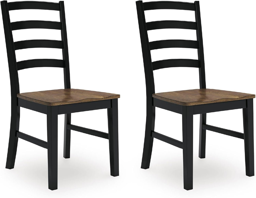 Signature Design by Ashley Wildenauer Dining Chairs Set of 2, Modern Ladderback Dining Chairs with Solid Wood Frame, Two-Tone Finish, Contoured Seat, Black/Brown