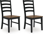 Signature Design by Ashley Wildenauer Dining Chairs Set of 2, Modern Ladderback Dining Chairs with Solid Wood Frame, Two-Tone Finish, Contoured Seat, Black/Brown