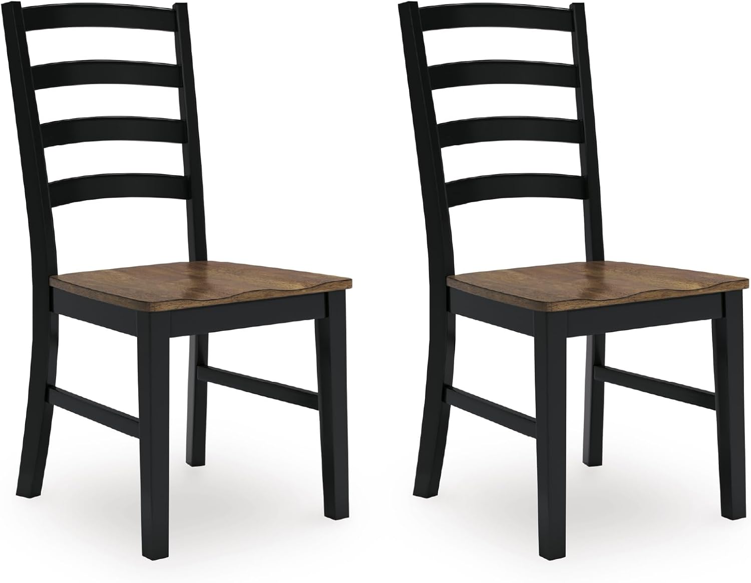 Signature Design by Ashley Wildenauer Dining Chairs Set of 2, Modern Ladderback Dining Chairs with Solid Wood Frame, Two-Tone Finish, Contoured Seat, Black/Brown