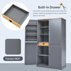 71.3" Tall Wooden Storage Cabinet with 4 Doors and Adjustable Shelves, 40.2" W Freestanding Kitchen Pantry Cupboard Storage Cabinet for Kitchen, Living Room, Dining Room and Office, Gray