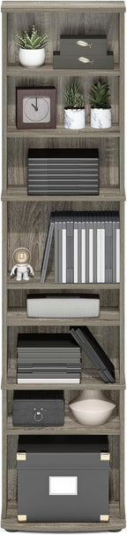 Furinno Jaya DVD Shelf, 8-Tier Tall Narrow CD Rack, Media Shelf with Adjustable Shelves, DVD Storage Cabinets for CD Blueray Game Disc, Easy Assembly, for Living Room, Home Office, French Oak