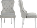 adochr Velvet Dining Chairs Set of 2, Tufted Upholstered Dining Room Chair with Pull Ring and Stainless Steel Legs, Kitchen Chairs 350 LBS Capacity, Light Grey