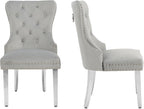 adochr Velvet Dining Chairs Set of 2, Tufted Upholstered Dining Room Chair with Pull Ring and Stainless Steel Legs, Kitchen Chairs 350 LBS Capacity, Light Grey