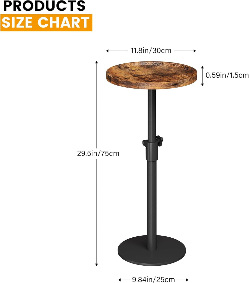 Homeiju Set of 2 Adjustable Round Side Table, Pedestal End Table for Small Spaces, Wooden Couch Table, Tall Drink Table for Living Room, Bedroom, Patio, Brown