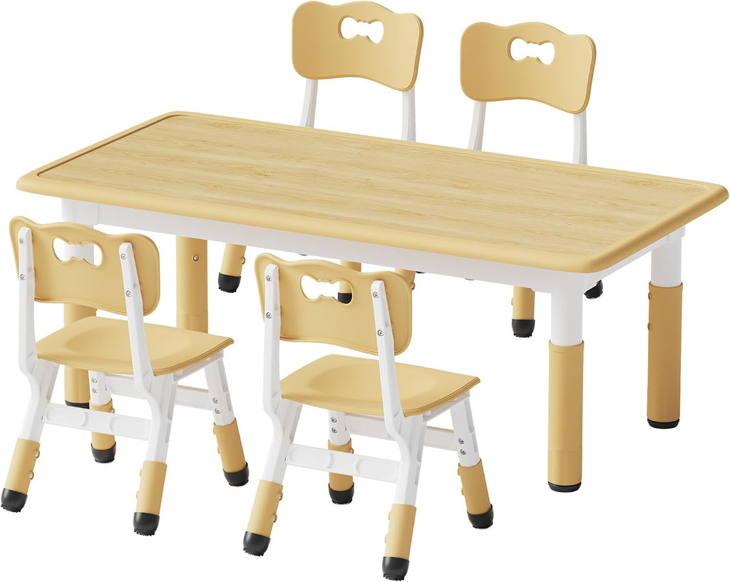 Brelley Kids Table and 4 Chairs Set, Height Adjustable Toddler Table and Chair Set, Graffiti Desktop, Non-Slip Legs, Max 300lbs, Children Multi-Activity Table for Ages 2-8