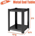 Metal Side Table, Small End Table, Modern Nightstand with 2-Tier Storage Shelves, Industrial Bedside Table for Living Room, Bedroom, Office, Small Spaces, Sturdy Frame, Easy Assembly, Black