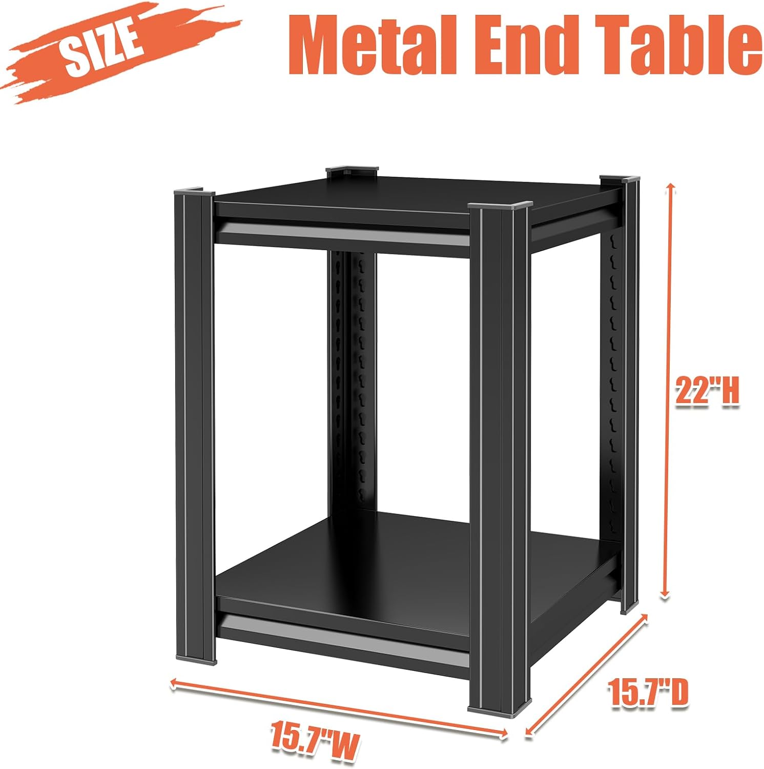 Metal Side Table, Small End Table, Modern Nightstand with 2-Tier Storage Shelves, Industrial Bedside Table for Living Room, Bedroom, Office, Small Spaces, Sturdy Frame, Easy Assembly, Black