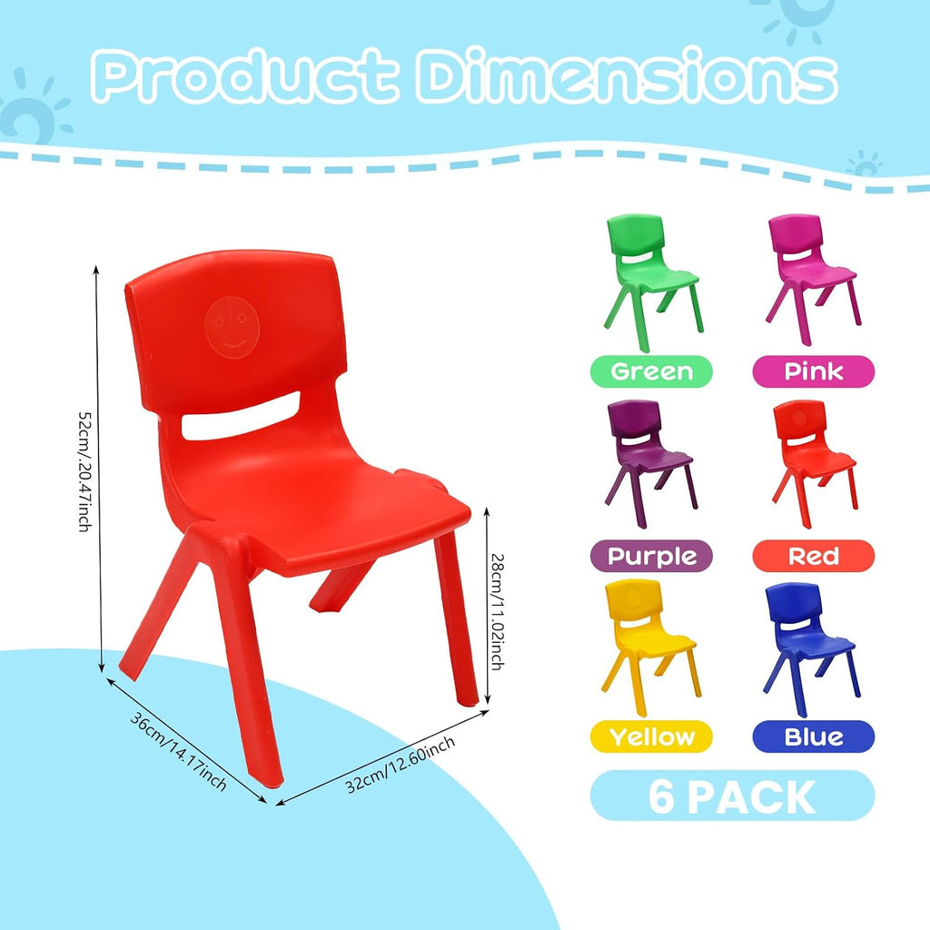 6Pcs Stackable School Chairs with 11inch Seat Height, Colorful School Stackable Chairs Stacking Plastic Classrooms Chairs for Preschool Toddler Home Learning Daycare Center Supplies