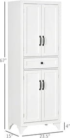 67" Tall Kitchen Pantry Cabinet, 4-Door Storage with Drawer & Adjustable Shelves, Stylish White Cabinet for Dining Room