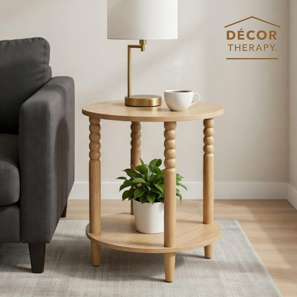 Decor Therapy Stafford Round Side Table, Seadrift Two-Tier Modern End Table with Spindle Legs, Easy Assembly