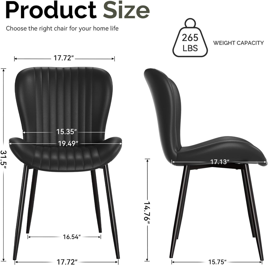 Dining Chairs Set of 4, Modern Upholstered Pu Leather Kitchen Side Chairs Dining Room Chairs Comfy Backrest, Black