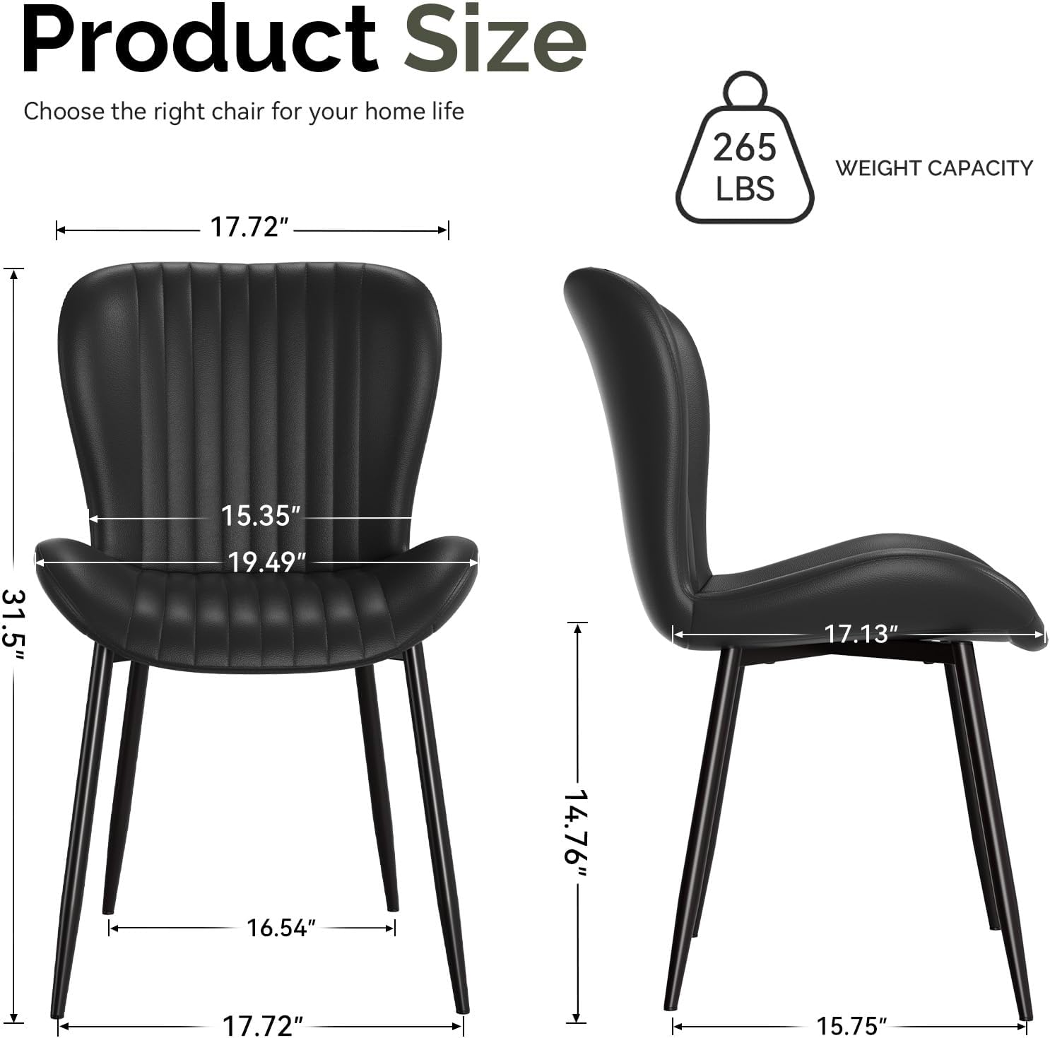 Dining Chairs Set of 4, Modern Upholstered Pu Leather Kitchen Side Chairs Dining Room Chairs Comfy Backrest, Black