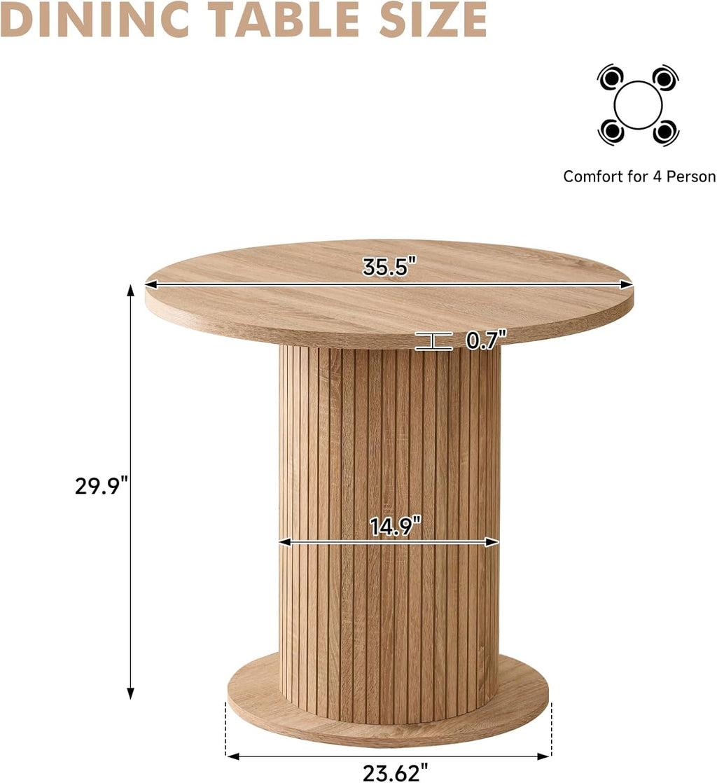 35.5" Round Dining Table for 2, Modern Small Pedestal Kitchen Table, Space Saving, for Apartment Dining Living Room