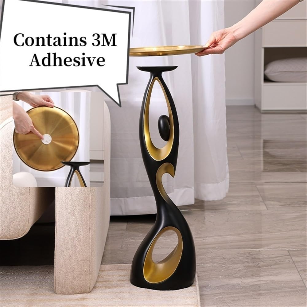 Creative Side Table with Tray Top, Flower Stand, Round End Table, Decorative Accent Piece for Living Room, Home Decor, and Bedside Table(Black)