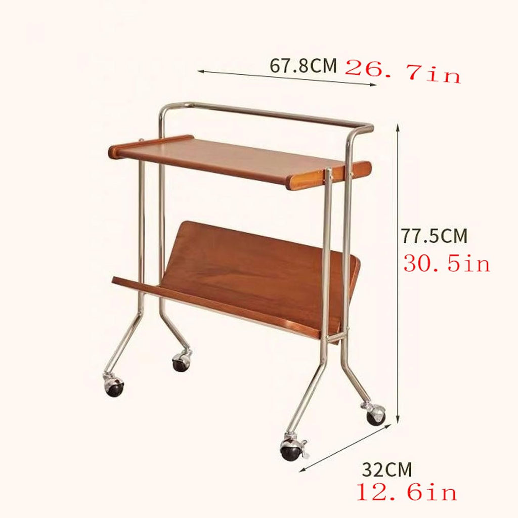 Metal Frame Trolley, Tea Table with Handle, Small Sofa Side Table,Storage Cart, Modern End Table for Small Space(Color:Brown)