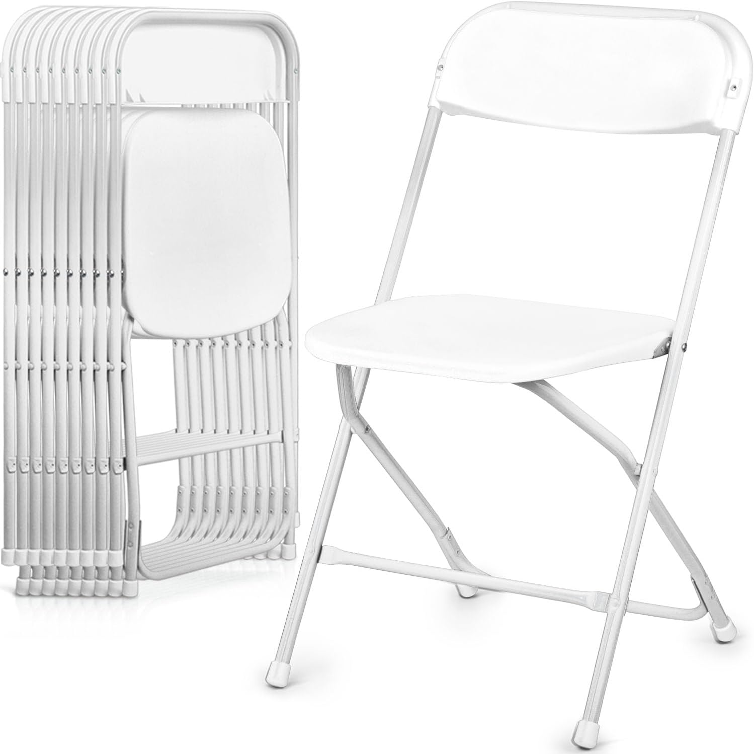 OS MOTOR Folding Chairs 10 Pack, Heavy-Duty Plastic Foldable Chairs with Sturdy Metal Frame, 350 lbs Capacity, Stackable Portable for Weddings, Parties, Office, Indoor, Outdoor Events, White