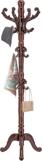 ZOZOE Wooden Classic Coat Rack Stand, Solid Wood Coat Rack Freestanding with 14 Hooks, Vintage Coat Racks with Sturdy Triangle Base, Natural Birch Wood Coat Tree Stand for Entryway Hallway