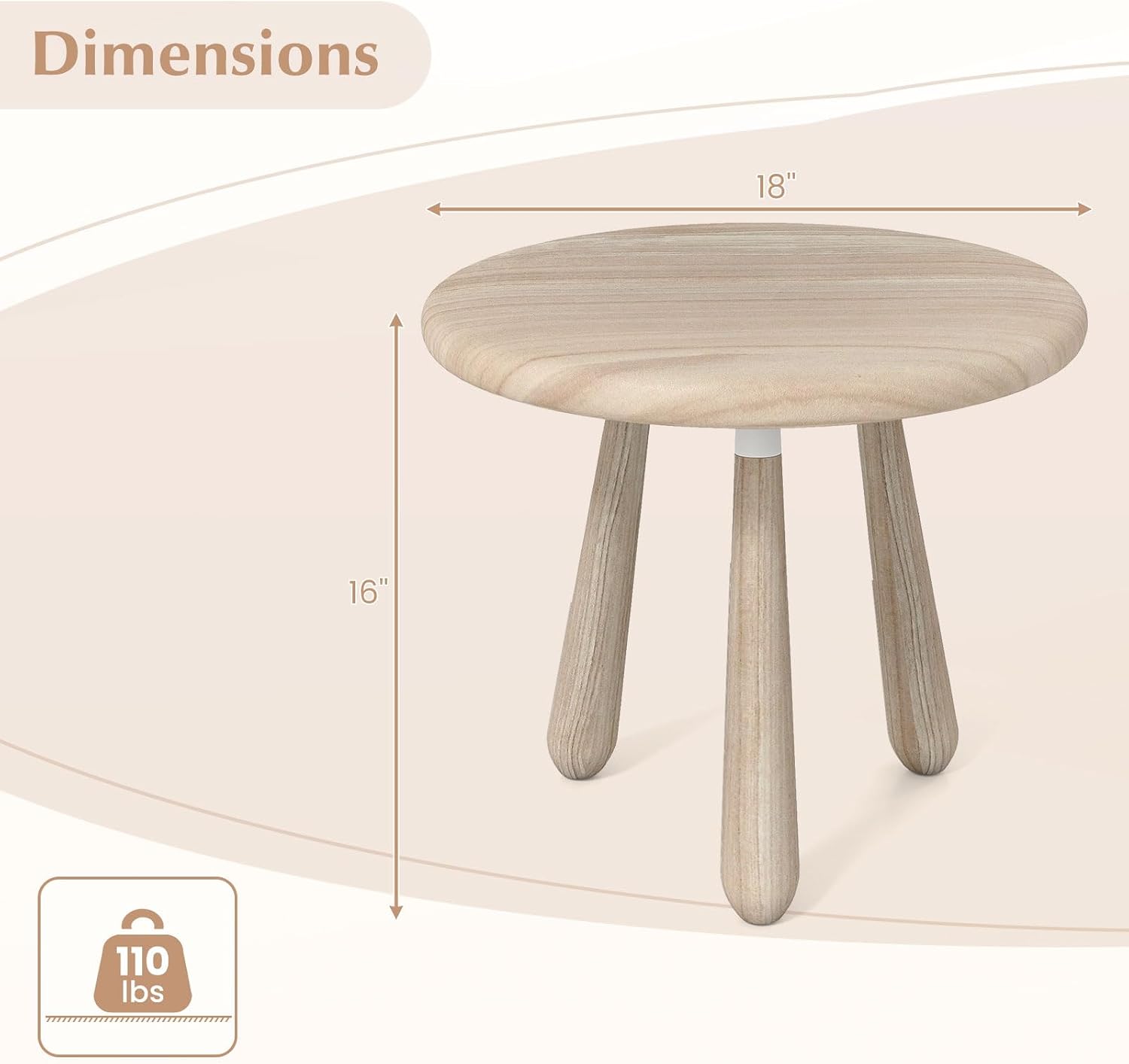 Tangkula Mahogany Wood Side Table, 18” Round Small Accent End Table with Thickened Board & Solid Wood Support Legs, for Bedroom, Porch, Balcony, Natural