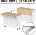 Rovibek Kitchen Island with Drawers 53 in Rolling Island Cart Mobile Portable Islands on Wheels Solid Wood Island with Storage Cabinet & Drawers, Bright White