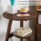 Round Wood Side Tables Coffee Table Accent Table with Storage 2 Tier End Tables Storage Shelf for Small Space Heavy Duty(Natural)