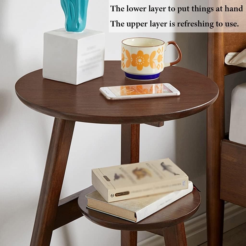 Round Wood Side Tables Coffee Table Accent Table with Storage 2 Tier End Tables Storage Shelf for Small Space Heavy Duty(Natural)