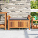 Solid Acacia Wood Patio Storage Bench with Cushion, 35.8 Inch Outdoor Bench with Curved Arms and Ample Storage Space for Pillows and Blankets