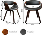 Fohfurniture Set of 2 Elegant Wide Bentwood Dining Chairs for Home Office, Upholstery Modern PU Leather Kitchen Chairs for Living Room, Study, and Dining Room (Set of 2, Black)