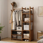 Open Wardrobes for Bedroom,Wardrobe Rack,Wardrobe on Wheels,Clothes Rail with Shoe Rack,Rustic Brown Wardrobe,Wooden Wardrobe with Storage Shelves for Dress,Pants,Shoes,Hats